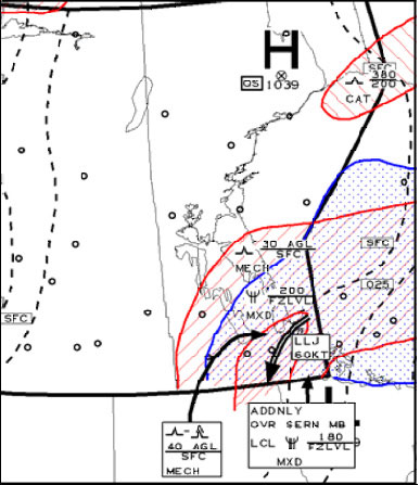 Appendix 1a - Icing and turbulence, Winnipeg area (valid 06 October at 0600 UTC)