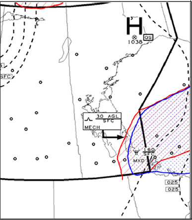 Appendix 1b - Icing and turbulence, Winnipeg area (valid 06 October at 1200 UTC)