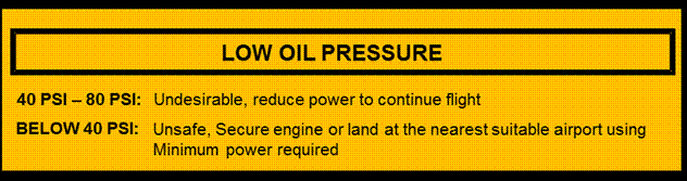 Image of Abnormal checklist for low oil pressure (Source: Northern Thunderbird [NT] Air Quick Reference Handbook