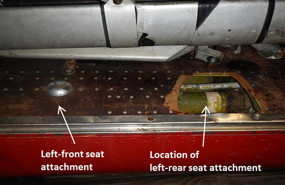 Left-front seat attachment and location of detached left-rear attachment