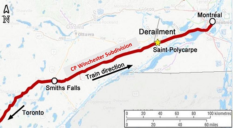 Occurrence location (Source: Railway Association of Canada, Canadian Railway Atlas, with TSB annotations)