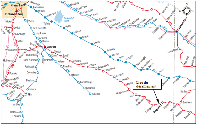 Lieu du déraillement (Source : Association des chemins de fer du Canada, Atlas des chemins de fer canadiens ).)