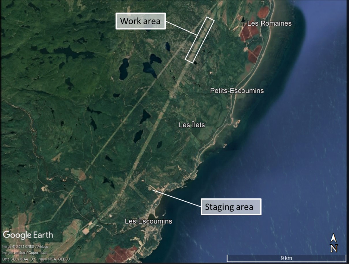 Map of the general area of the occurrence (Source: Google Earth, with TSB annotations)