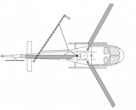 Illustration showing the view from the top of the helicopter with the platform carried at an angle to the helicopter’s longitudinal axis (not to scale) (Source: TSB)