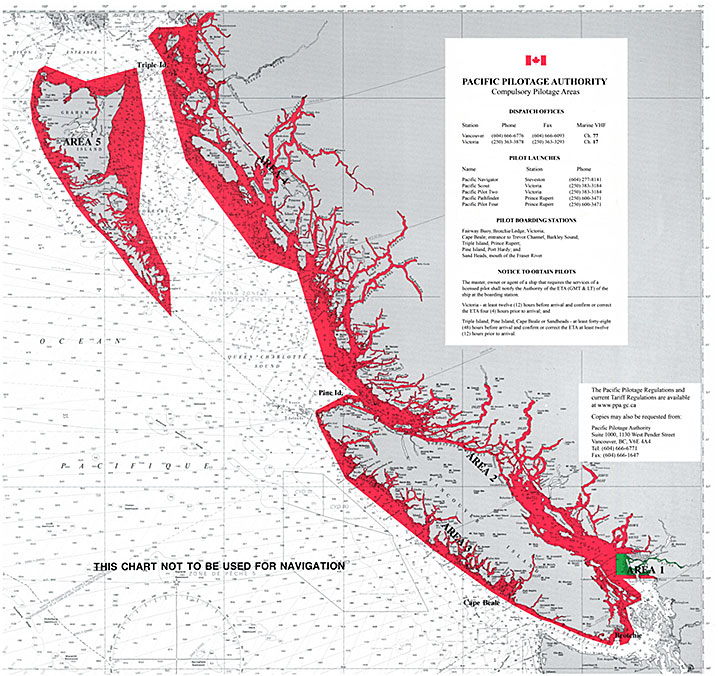Map of compulsory pilotage areas of British Columbia