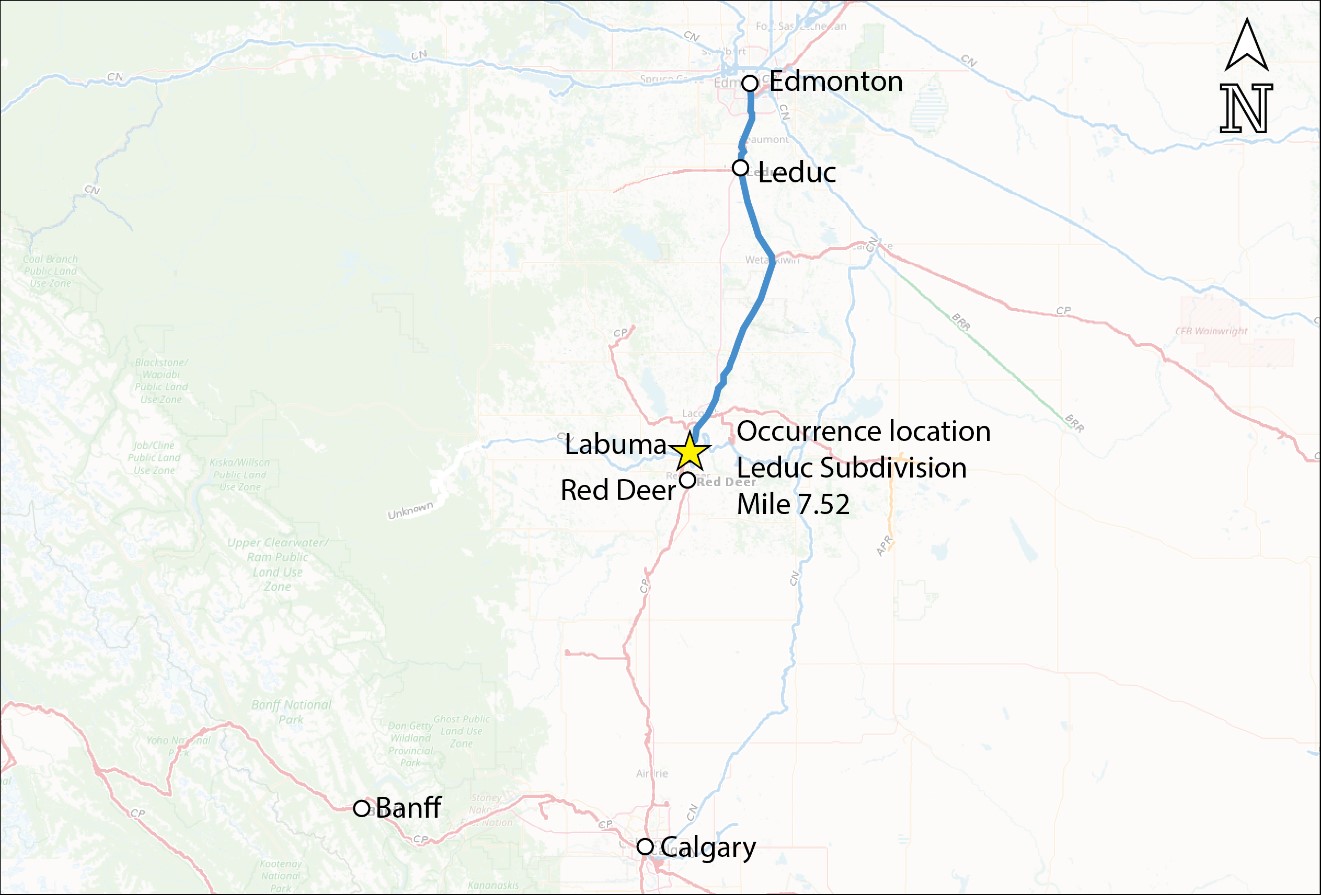 Occurrence location (Source: Railway Association of Canada, Canadian Rail Atlas, with TSB annotations)