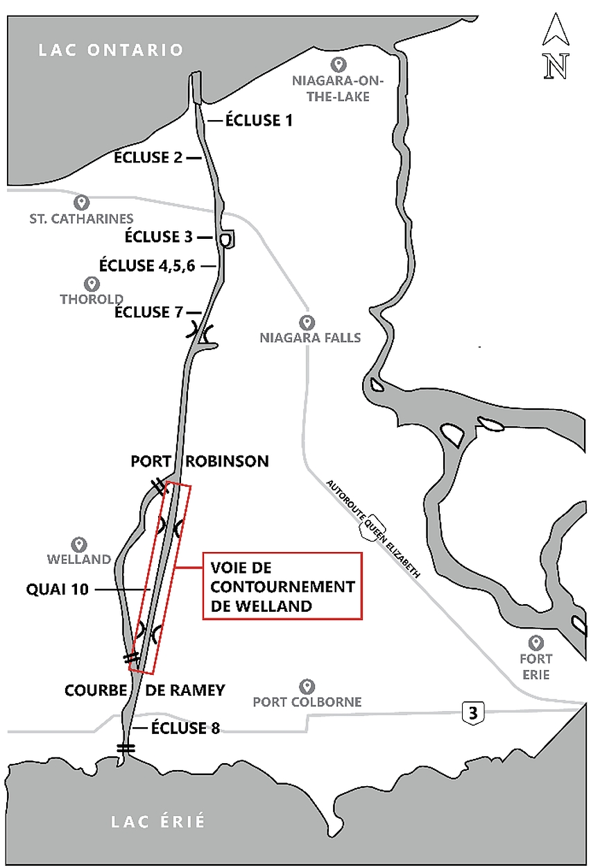Le canal Welland (Source : tierce partie, avec modifications du BST)