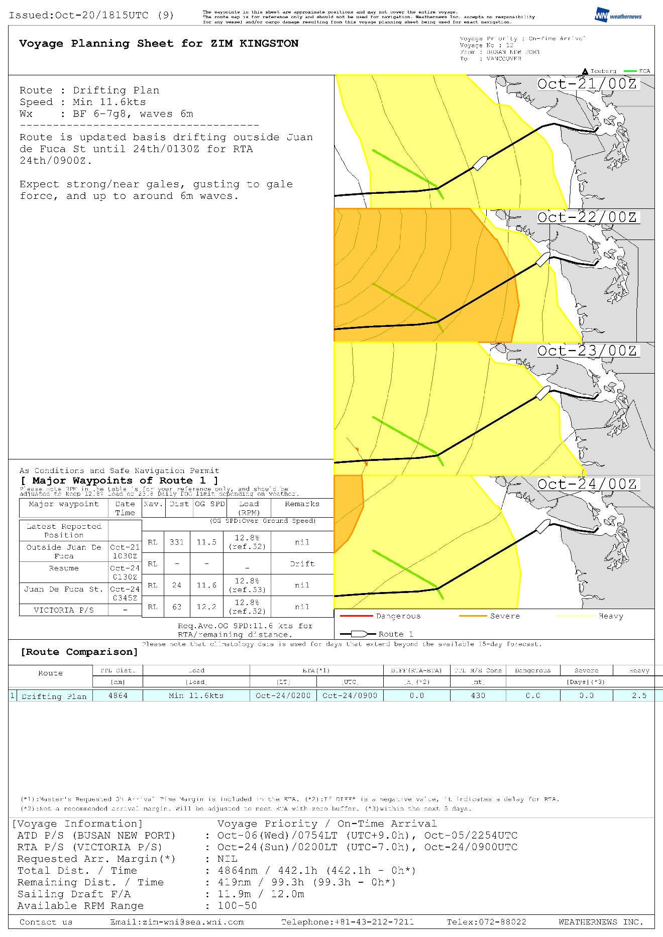 Annexe D – Plan de dérive transmis au ZIM Kingston par Weathernews Inc.