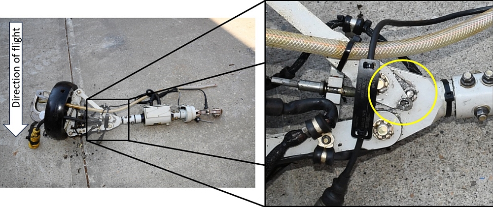Figure 9. Suspension system with close-up view (right image) of deformation (Source: TSB) Figure 9. Suspension system with close-up view (right image) of deformation (Source: TSB)