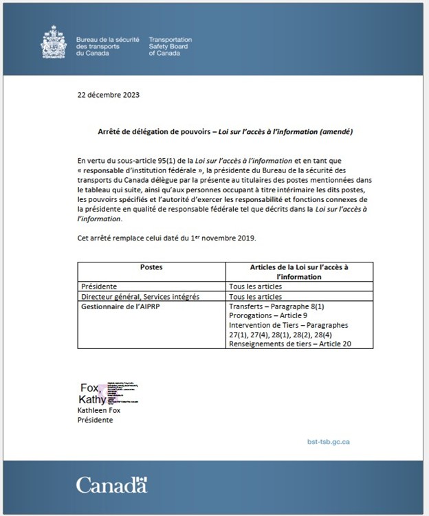 Ordonnance de délégation de pouvoirs