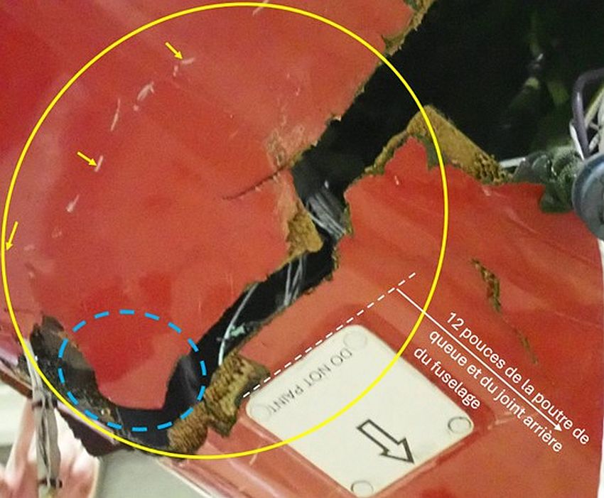 Figure 1. Zone de délamination sous la poutre de queue (Source : BST)