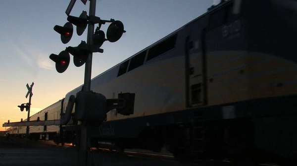 Train going through a crossing