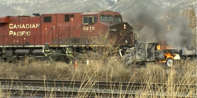 Destroyed hi-rail vehicle after the collision (Source: CFJC Today)